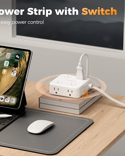 TESSAN Surge Protector Power Strip, 15 Ft Extension Cord Flat Wall Plug with 4 USB (2 USB C) 8 Outlets, 2100J Dual Surge Protection, 20W Desk Charging Station for Home, Office, Dorm Room Essentials