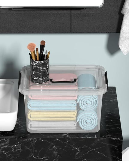 10 Quart Plastic Storage Bins with Lids and Handle, 4 Packs Clear Latching Box