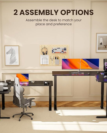ErGear L Shaped Standing Desk, 75" x 63" Electric Adjustable Height Sit Stand Desk, Ergonomic Large Computer Table, Left & Right Interchangeable Installation, Suitable for Home Office Use, Black