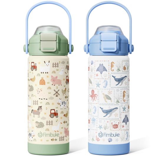 Fimibuke 18oz Kids Insulated Water Bottle with 2-in-1 Straw & Spout Lid