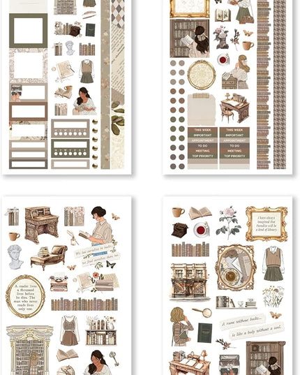 Hobonichi Compatible A5 Planner Sticker Book – Academia Collection Bookish Decorative & Functional Stickers for Cousin & Weeks Size Planners, Reading Journals & Creative Planning