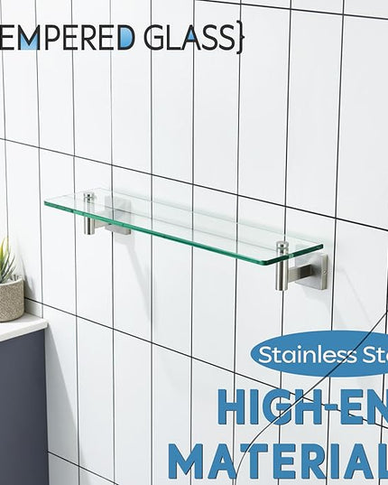 KOKOSIRI Floating Shelf Bathroom Wall Mount Shelves 20-Inch for Bedroom, Living Room, Kitchen, Storage Hanging Rack Brushed Stainless Steel B1105BR-L20