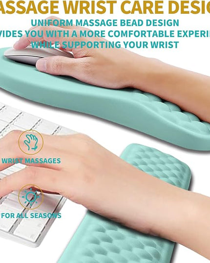 Hokafenle 2 in 1 Ergonomic Mouse Pad Wrist Support & Wrist Rest for Computer Keyboard Set, with Relieve Carpal Tunnel Pain Massage Bulge and Full Memory Gel Design (2In1 Set, Light Blue)