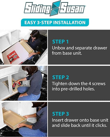 SlidingSusan Pull Out Drawer Organizer for Cabinets, Gliding Soft Close Shelves for Kitchen, Pantry, Bathroom, & Storage Organization, Hard Rock with MDF Core, 14 Inch Wide x 21 Inch Deep