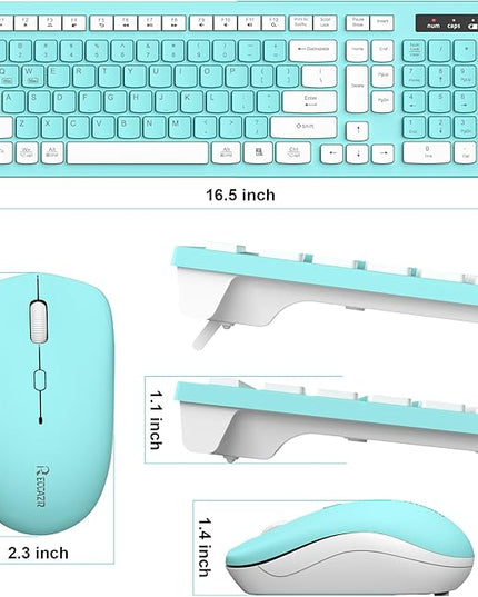 RECCAZR Wireless Keyboard and Mouse Combo, Full-Sized Keyboard and Adjustable DPI Mouse, 2.4GHz USB Receiver, Wireless for PC, Windows, Desktop, Laptop (Blue)