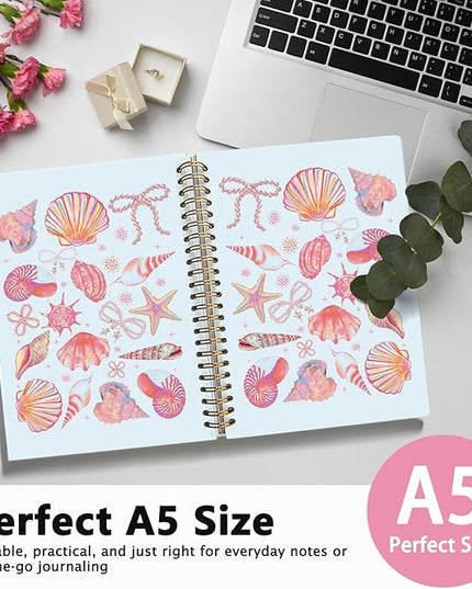 LIANHW Beach Pink Seashell Notebook, Preppy Coastal Ocean Notebooks for Note Taking, Ocean Conch Journal, Aesthetic Beachy Journals for Writing, Gifts for Beach Lovers, 5.5x8.3 Inch