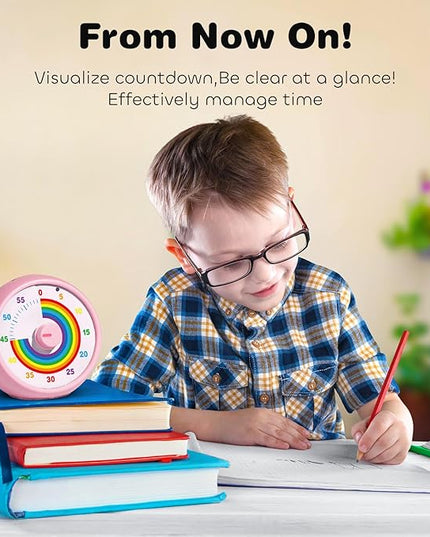 Visual Timer for Kids, 60-Minute Countdown Timer for Classroom Office Kitchen, Desk Timer Kids Time Management Tools with Silent Operation, Pomodoro Time Rainbow Pattern (Pink)