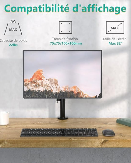 WALI Single Monitor Mount, Single Monitor Arm Desk Mount,Desk Monitors Stand, Holds Screen Up to 32inch, 22lbs, Adjustable Mount with C-CLAMP Designed for Home Office Application(M001), Black
