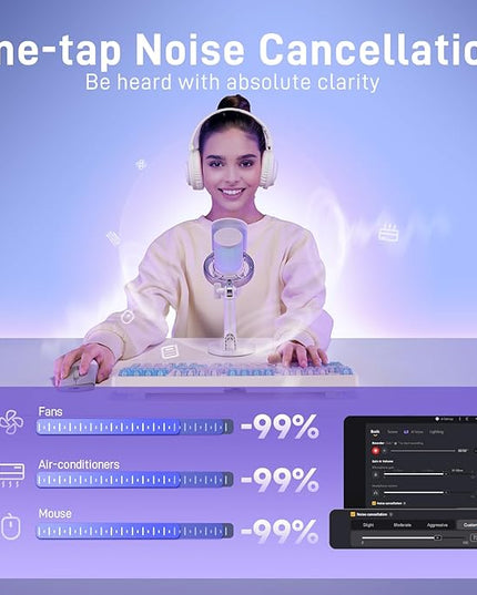 MAONO Wireless Microphone for PC, Condenser USB Mic with Software AI Voice Change,3-Level Noise Cancellation,Custom EQ, RGB Gaming Streaming Mic for Podcast PS5 PS4 Twitch YouTube (DM40 Pro-White)