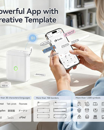 NIIMBOT D110 Upgraded Version Mini Label Maker Machine with Tape, Portable Bluetooth Thermal Printer, Sticker Labeler with Multiple Templates for Office Organization Home Kitchen School, White