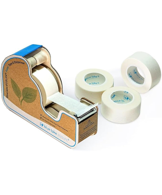 Masking Tape Dispenser，Plastic-Free Masking Tape Dispenser with 4 Rolls 3/4 in x 550 in Paper Tape, Label Tape Dispenser Desk for Masking, Labeling, Office Home School