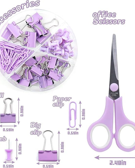 Purple Office Supplies Set, UPIHO Stapler and Tape Dispenser Set, Office Desk Accessories Kit with Stapler, Tape, Remover, Staples, Clips, Scissor and Tabs for Women, Clerks…
