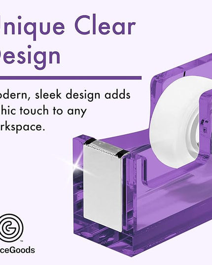 OfficeGoods Acrylic Tape Dispenser – Modern Desk Organizer for Office Supplies – Heavy Duty Refillable Tape Holder for Home and School Crafting – Stylish Desktop Accessory for Gift Wrapping, Purple