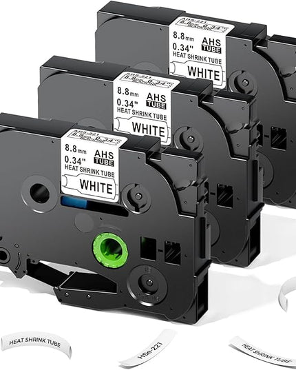 HSe-221 Compatible with Brother Heat Shrink Label HSe221 P Touch Heat Shrink Tubing 8.8mm 0.35'' HSe Wire Cable Labels for Brother PT-E300 E500 P900 P750WVP, 3-Pack, Black on White