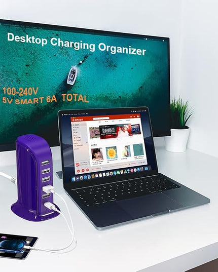 iPhone Charger Fast Charging Upoy, Multi Device USB Charging Station, 6 Ports USB Blocks, Power Adapter 1 USB C + 5 USB A Ports, Kawaii Electronics Accessories, Essentials for Travel, Vacation, Home