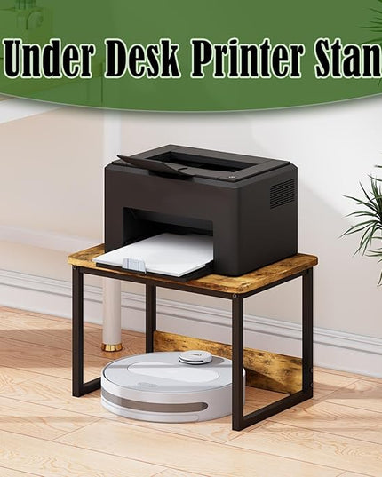 MARTY Printer Stand with Storage for Desk, Desktop Printer Stand Shelf Organzier for Home/Office Heavy Duty Printer Riser Under Desk Small Printer Table for Fax Machine Copier Scanner(Rustic Brown)