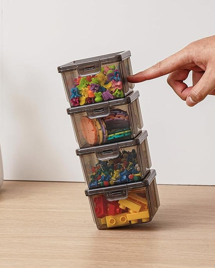 10-Pack Small Plastic Containers with Lids, Clear Stackable Storage Boxes & Bins Organizer for Bead Organizer, Craft Storage, Stickers, Jewelry & Small Items – Black Square Small