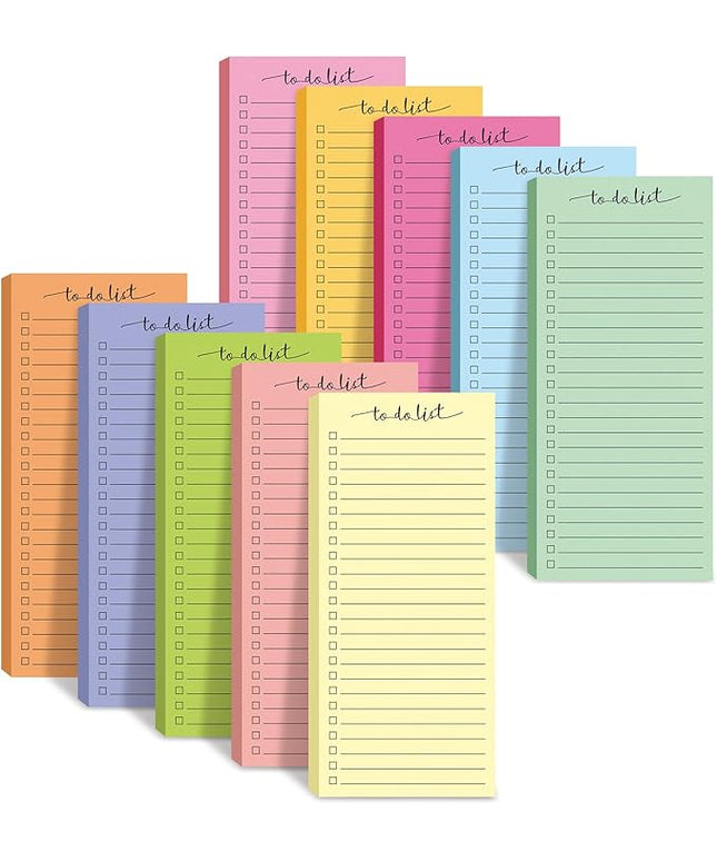 Censen 10 Pack 500 Sheets To Do List Notes Daily Checklist Notepads with 50 Sheets Each Undated Color Memo Pad Block Shopping List Pad Weekly Plan Notepad Organizer Planners(Bright Color,Lined)