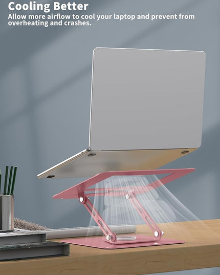 ALASHI Laptop Stand for Desk with 360° Rotating Base, Multi-Angle Adjustable Laptop Stands, Foldable Laptop Riser Compatible with 10 to 15.6 Inches PC Computer, Pink
