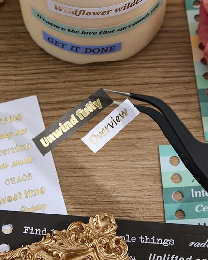 2500+ Pcs Word Stickers for Journaling, 50 Sheets Quote Sticker Gold Foil Art Scrapbook Supplies for Junk Journal, Scrapbooking Supplies for Bullet Journal Craft Small Talk Stickers for DIY Gift Card
