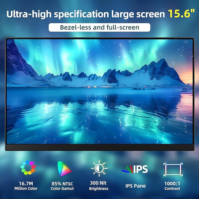 ROYY Laptop Screen Extender Dual Monitor - 15.6" Portable Monitor 85% NTSC IPS 1080P FHD Detachable Screen Extended Extra USB-C/HDMI Port Compatible with Wins Mac Dex Chrome Fits 13"-17" Laptops