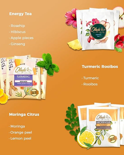 Olinda Health & Vitality Tea Gift Box Tea Samplers Tea Bags Low Caffeine Detox Energy Tea Natural Herbal Gift Set Premium 9 Variety Pack Individually Wrapped 45 Tea Bags 1 Tea Box Tea Gifts for Women