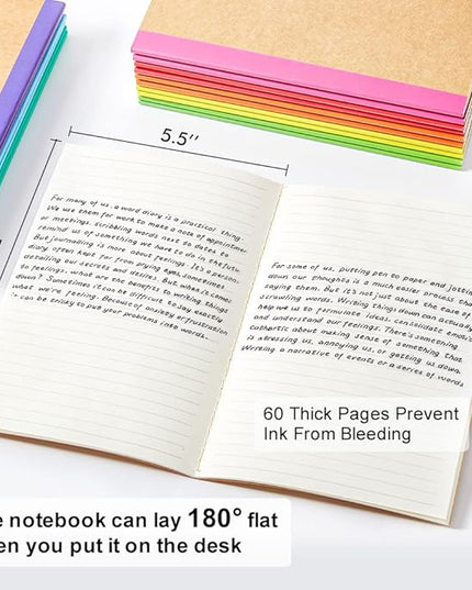 feela 80 Pack Composition Notebooks Bulk, Kraft Cover Lined Blank College Ruled Composition Travel Journals with Rainbow Spines For Women Students Business, 60 Pages, 8.3”x 5.5”, A5, 8 Colors
