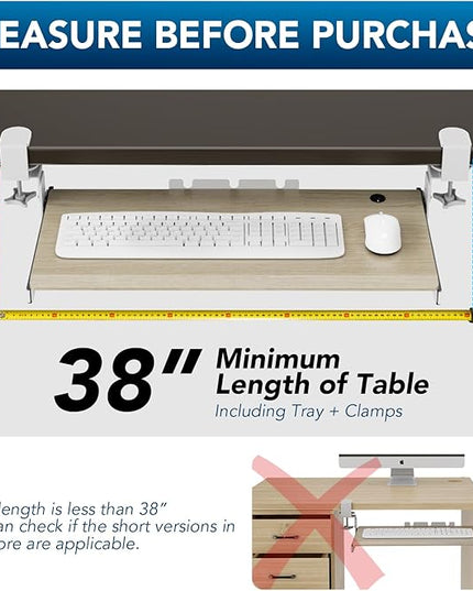 AX WABER Keyboard Tray Under Desk Pull Out with Extra Sturdy C Clamp Mount System, 27.3 (32.5 inch Including Clamps) x 11 Inch Slide-Out Platform Computer Drawer for Typing Grain AX01WG01