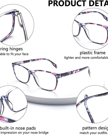 CLASAGA Progressive Multifocus Reading Glasses for Women, Pattern Print Blue Light Block Stylish Ladies Computer Readers