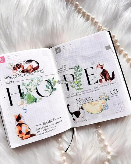 RICHTAPES Seahorse Forest Vol3-A20 Meow,Original Design Cute Cat Vintage Matte PET Washi Tape Stickers,for Scrapbook Supplies,Scrapbook Tape,Junk Journal Stickers,Bullet Journal Supplies