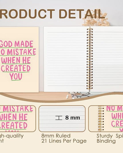 Pink Christian Spiral Journal Notebook 5.5x8.3in, Bible Scripture Journal for Woman, Trendy God Made No Mistake When He Created You Religious Notebooks for Note Taking, Hardcover Notebook
