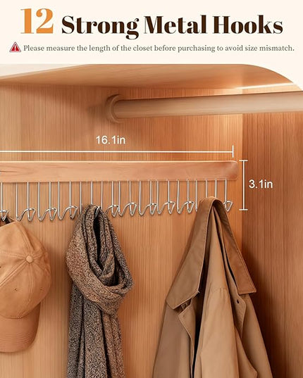 2 Pack 16.2In Valet Rods for Closets, Left-Side Adjustable Retractable Rods with 12 Metal Hooks, Multi-Scene Ties Belts Bras Vests Organizer for Closet Kitchen Bathroom