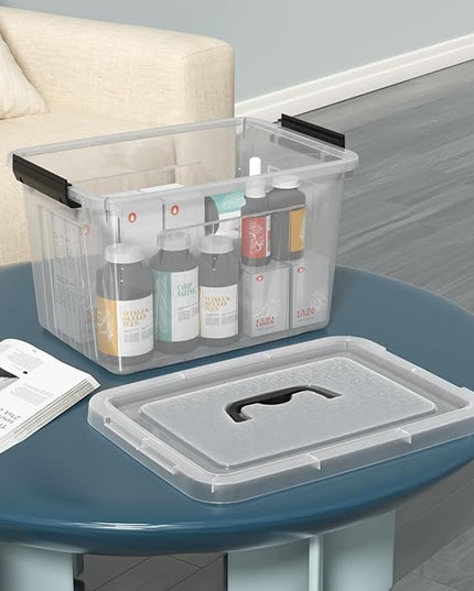 Set of 4 Storage Bins with Latch Lids, Clear Plastic Storage Box with Handle, 18 L