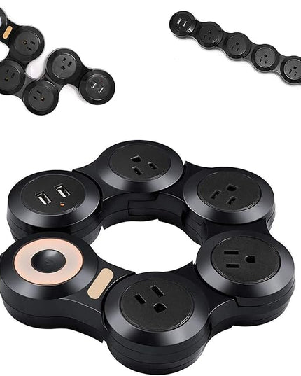 Deformation Power Cord for Large Plug Charger Socket -Flat Plug Power Strip with 2 USB Ports and 4 Multi Outlets, with 6.5FT Extension Cord
