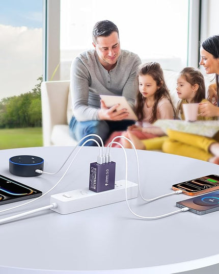 [2Pack] 60W USB C Plug,5-Port Fast Charger Block PD+QC Cube Wall Charging Box Brick for iPhone 17/16/15/14/13 for Samsung Galaxy S25/S24/S23/S22/S21+/S21 Ultra, Magsafe Wireless Charger,(Purple)