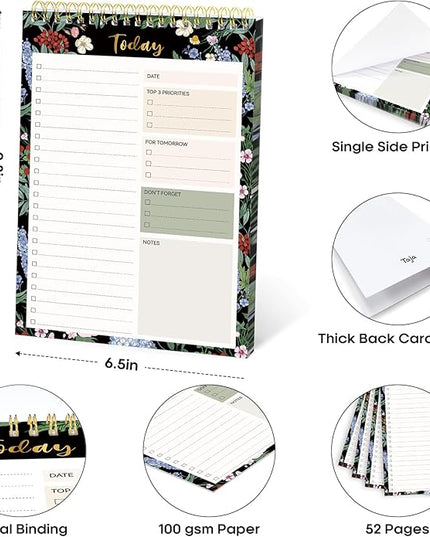 Taja To Do List Notepad - To Do List Notebook for Work with 52 Sheets, 9.8" x 6.5", Undated Daily Planner Perfect for Daily Tasks and Goal Setting, Notepad Suitable for Office, Home & School - Forest Bloom