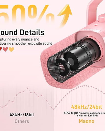 MAONO XLR/USB Gaming Microphone Kit: Dynamic PC Mic for Streaming Podcasting, Software Support, Mute Button, Gain Control, RGB Computer Mic with Boom Arm Stand, for Recording, PS4/PS5, PD100XS Pink