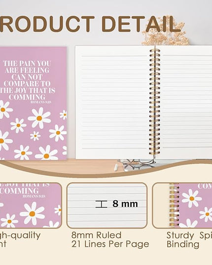Pink Floral Christian Spiral Journal Notebook 5.5x8.3in, Romans 8:18 Bible Scripture Journal, Inspirational Christian Notebooks for Note Taking, Religious Hardcover Notebook