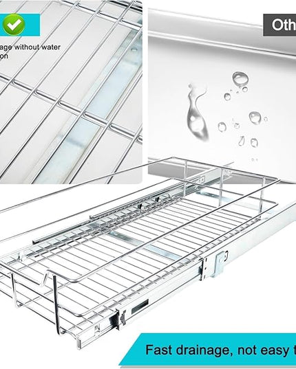 Pull Out Cabinet Organizer 11" W X 22" D, Slide Out Drawers For kitchen organizers and storage, Pull Out Drawers For Cabinets Capacity Heavy Duty Caddy, Cabinet Shelves Chrome-Plated, Bathroom Pantry