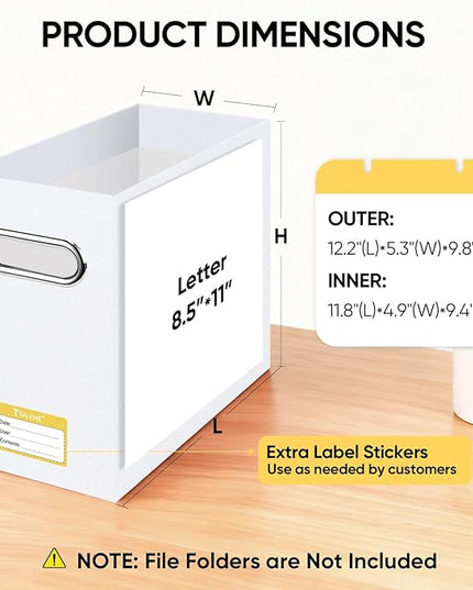 BALEINE File Organizer Box, Cardboard File Folder Organizer with Handle for Letter Size, Portable Collapsible Hanging Filing Box for Home Office Document Storage (4 Pack, White)