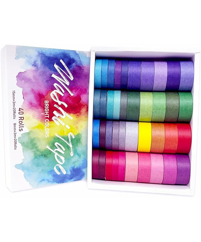 Bomichi 40 Rolls Colored Washi Tape, Aesthetic Colored Decorative Cute Scrapbook Tape for Scrapbooking Supplies Journaling Craft Junk Journal