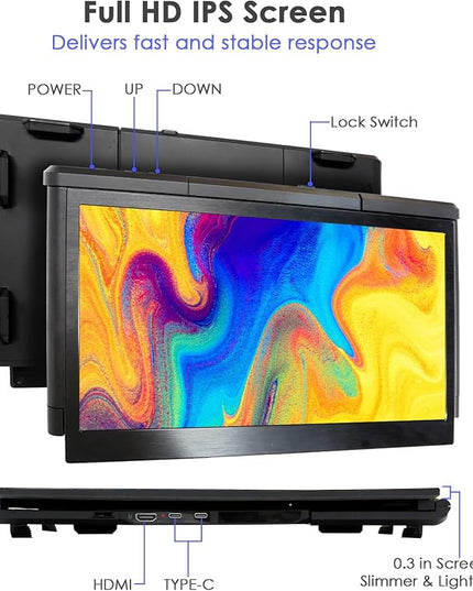 Teamgee P1 Plus Laptop Screen Extender 13.3” FHD 1080P IPS Display，Dual USB & HDMI Portable Monitor, Plug-and-Play Compatible with Mac/Windows/Android, Fits 13-17" Laptops
