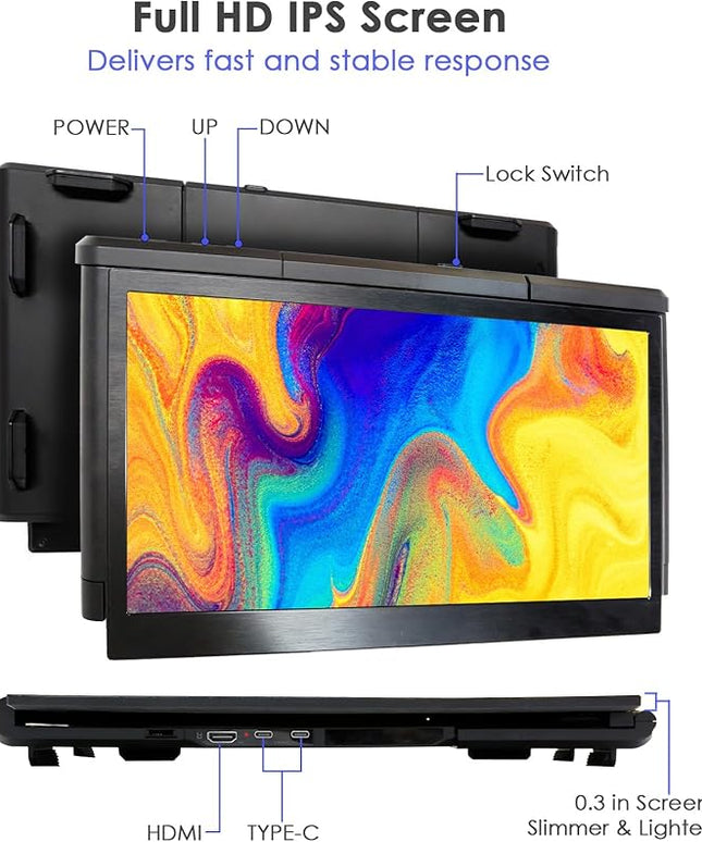 Teamgee P1 Plus Laptop Screen Extender 13.3” FHD 1080P IPS Display，Dual USB & HDMI Portable Monitor, Plug-and-Play Compatible with Mac/Windows/Android, Fits 13-17" Laptops