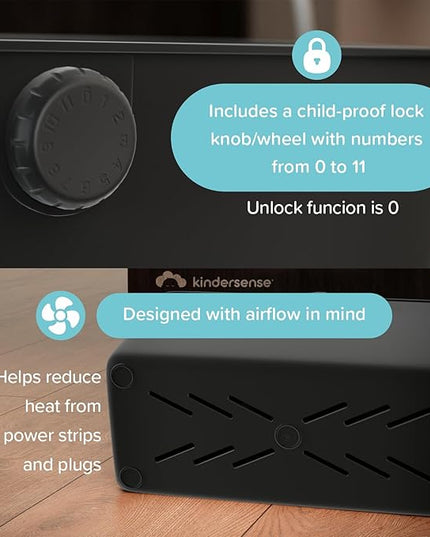 KinderSense® Cable Management Box - Cord Organizer with Child Proof Lock - Cord Hider to Conceal Wires,Power Strips from TV,Computer,Desk and Babies - 12 X 5.25 x 5.25 (Black)