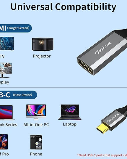 USB Type C to HDMI Adapter, USB C to HDMI 4K Cable [Thunderbolt 3/4] for MacBook Pro/Air 2023, iPhone 15 16 17 Pro Max, Dell XPS, Pixelbook, Surface, IPad Pro, iMac, XPS 17, Galaxy S25 S24
