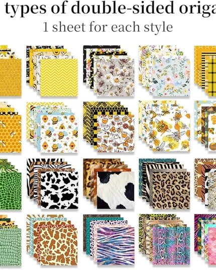 Origami Paper Kit Dobule Sided 100 Sheets 100 Colors 6 Inch Japanese Chiyo Square Easy Fold Arts Crafts DIY Handwork Origami Papers Animal Fur Bee