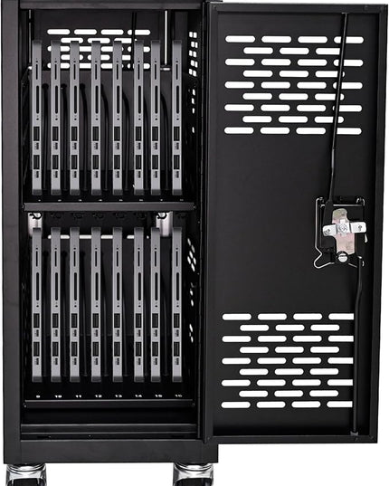 TOUPUWAN Laptop and Tablet Storage Cart, Mobile Charging Cart and Cabinet for Up to 16 Units, with Charging Port Screen Size Up to 14", Fits Chromebook, Tablet, Laptop, Suitable for School, Business