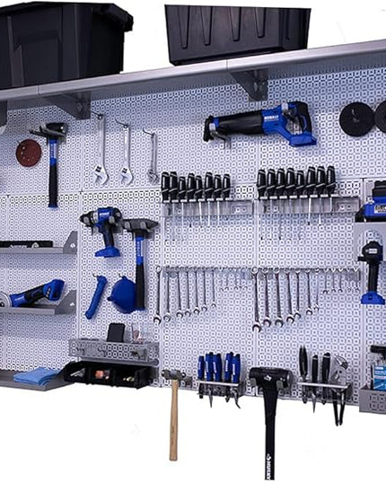 OmniWall Weekend Warrior XL Metal Pegboard Wall Organization System (White/Silver)