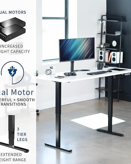 VIVO Electric 71 x 30 in Dual Motor Sit Stand Desk, Memory Height Adjustment, 2B Series, White Top Black Frame, DESK-KIT-2B7W