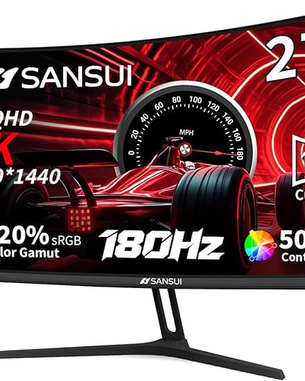 SANSUI 27 Inch WQHD 2560X1440 Curved Gaming Monitor, 180Hz MPRT 1ms Computer Monitor,HDMI2.0 * 2, DP1.2 * 2, Freesync, Curved 1500R, 5000:1 Contrast Ratio, 120% sRGB,HDR(ES-G27C1Q DP Cable Included)
